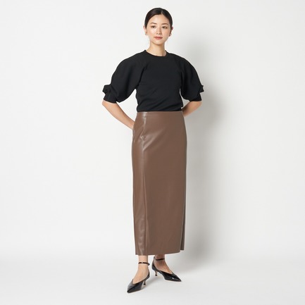 SYNTHETIC MATERIAL I LINE SKIRT 詳細画像 ダークブラウン 4