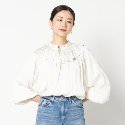 SATIN RUFFLES BLOUSE 詳細画像 アイボリー 4