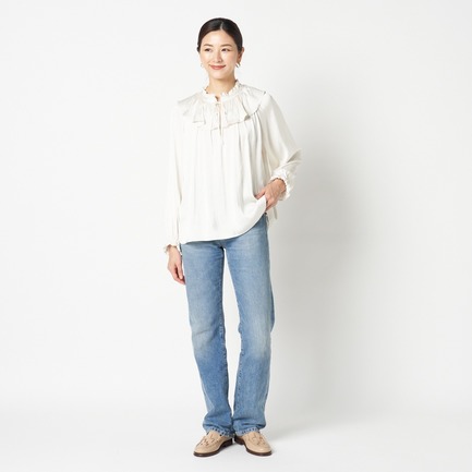 SATIN RUFFLES BLOUSE 詳細画像 アイボリー 5