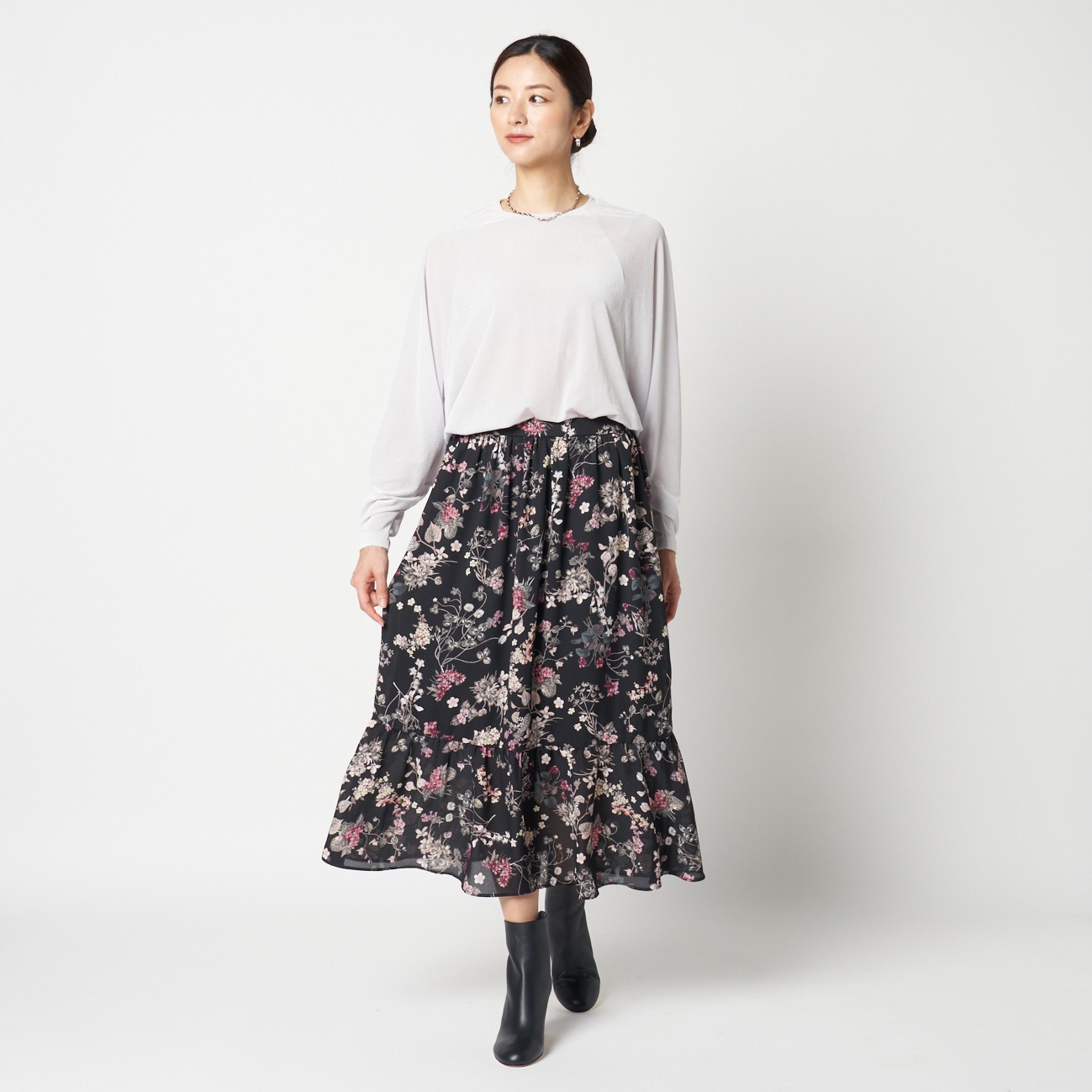 PRINTED GATHERED SKIRT 詳細画像 ブラック 5