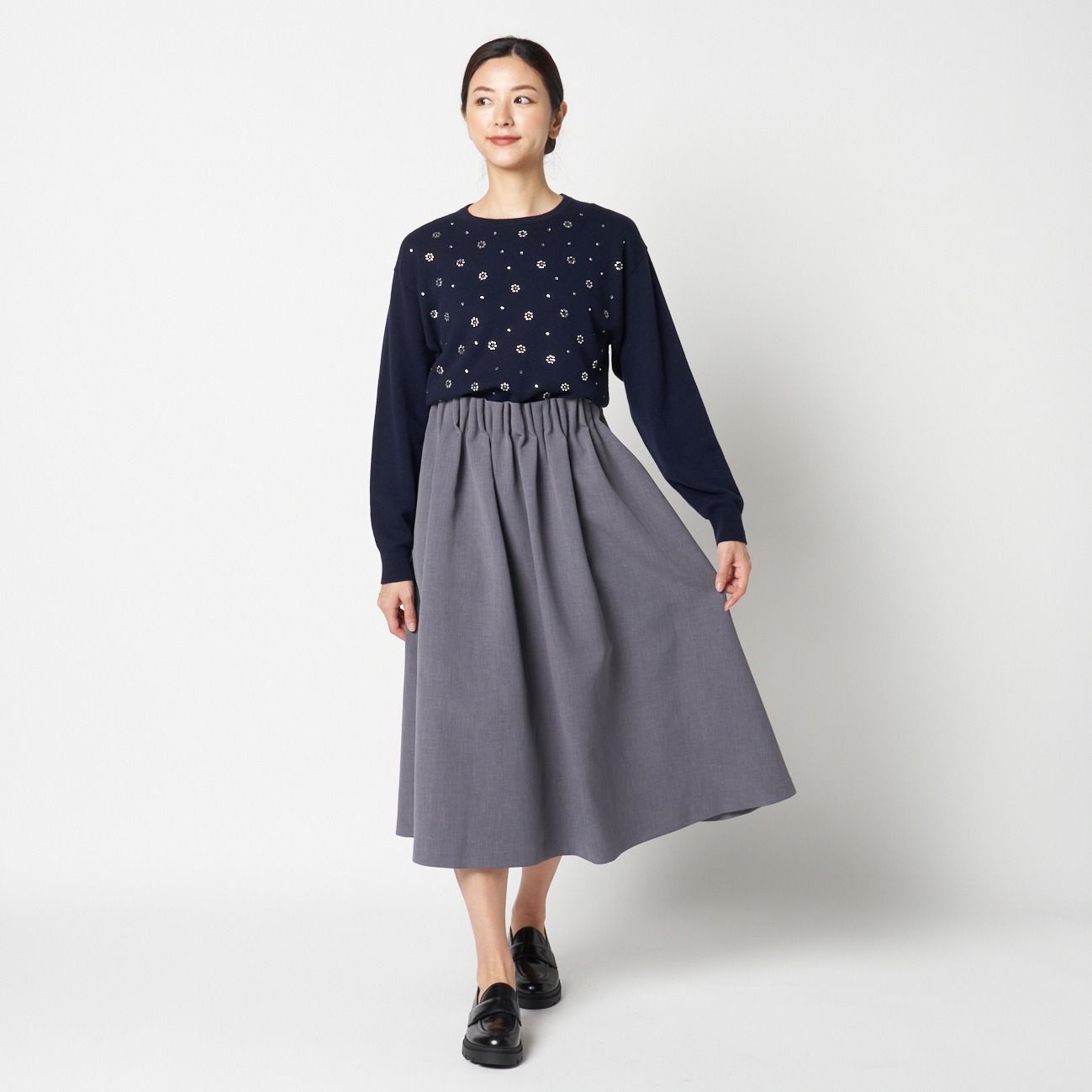 HIGH WAIST RANDOM TUCK SKIRT 詳細画像 ミディアムグレー 8