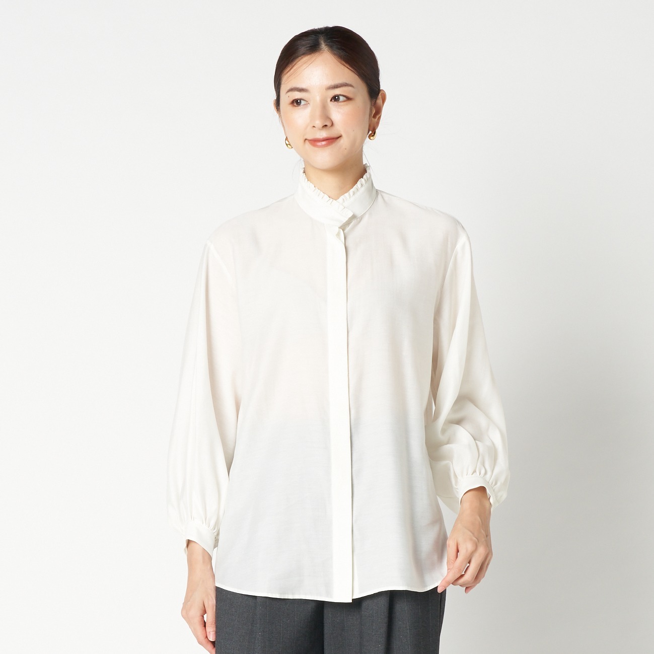 FRILL STAND COLLAR BLOUSE 詳細画像 アイボリー 5