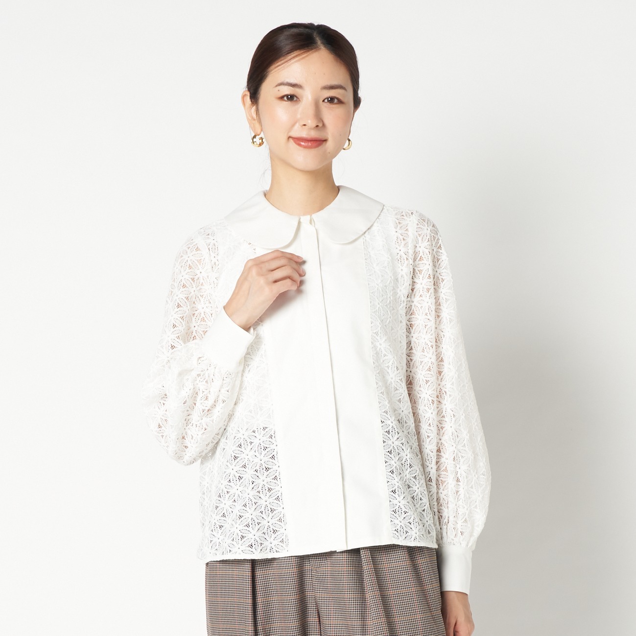 ROUND COLLAR RACE BLOUSE 詳細画像 ホワイト 8