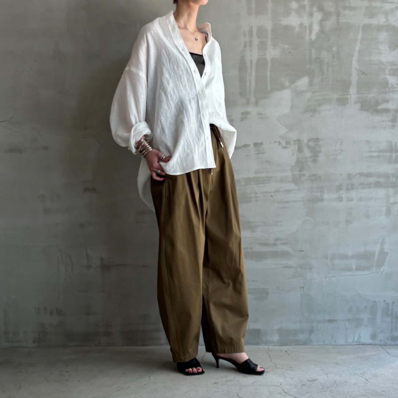 COTTON STRETCH DROST BARREL PANT 詳細画像 オリーブ 7