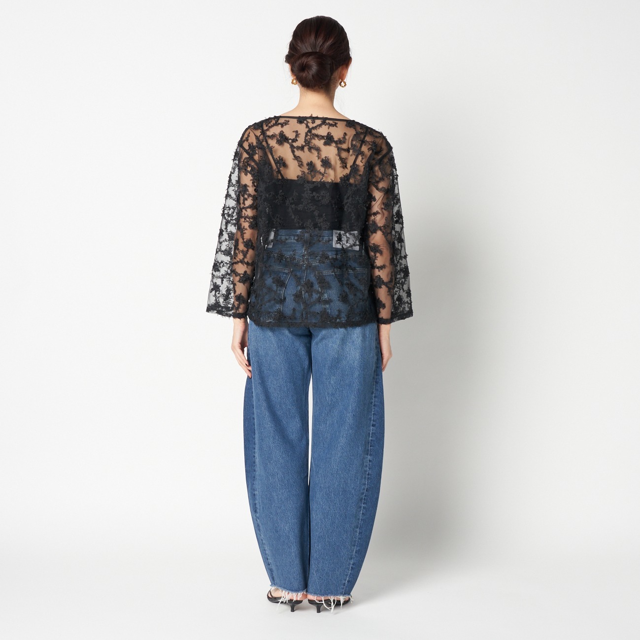 FLORAL PATTERN SHEER BLOUSE 詳細画像 ブラック 3