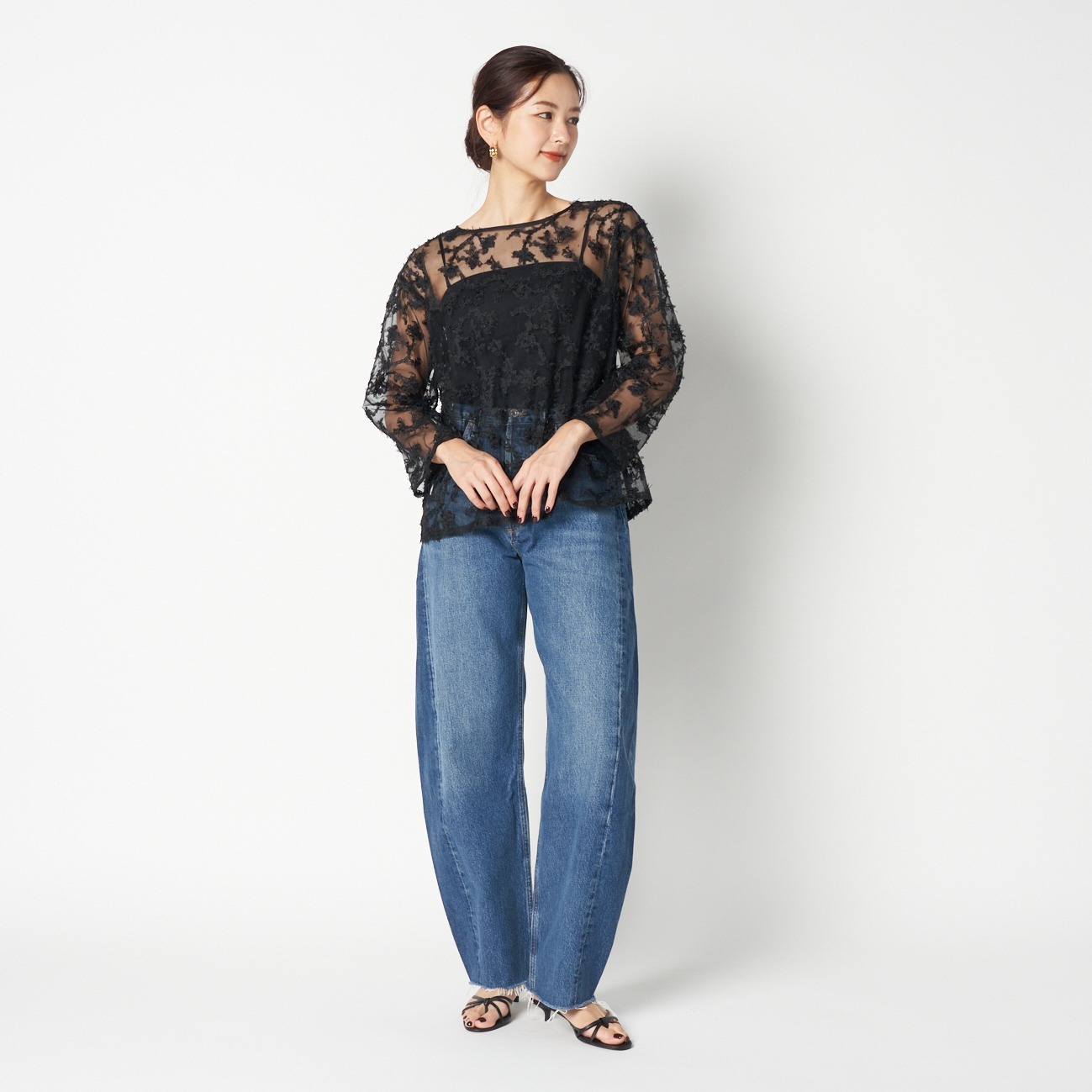 FLORAL PATTERN SHEER BLOUSE 詳細画像 ブラック 4