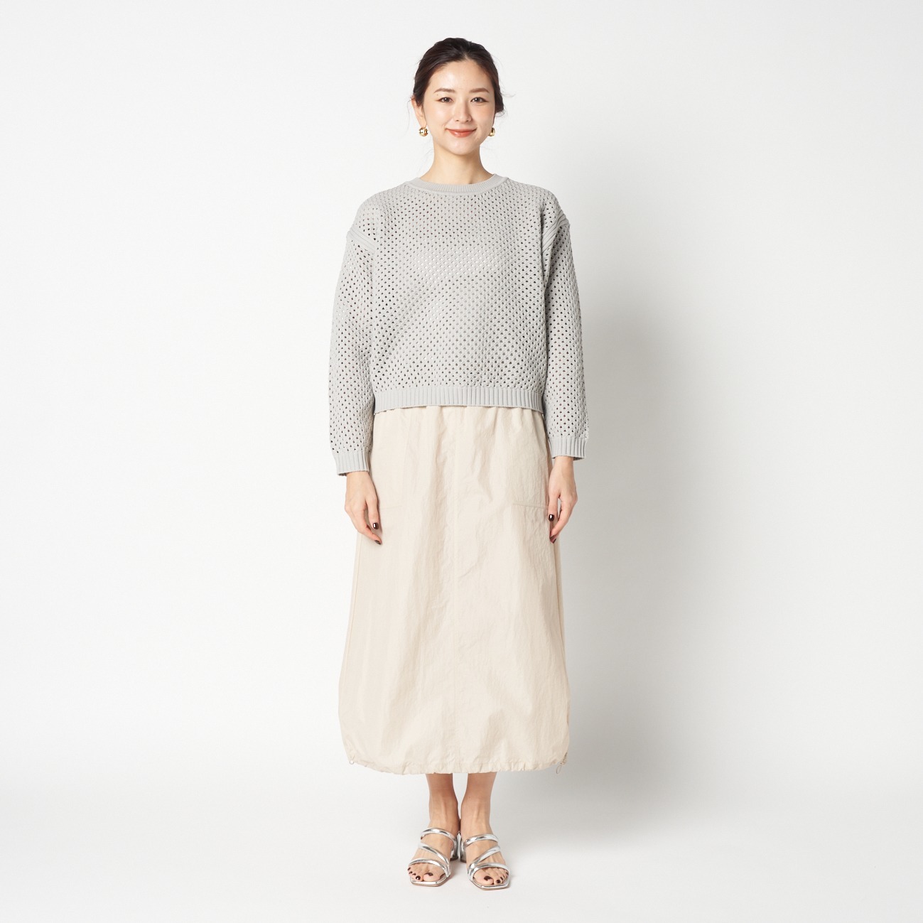 EYELET KNIT CREW NECK 詳細画像 ミディアムグレー 1