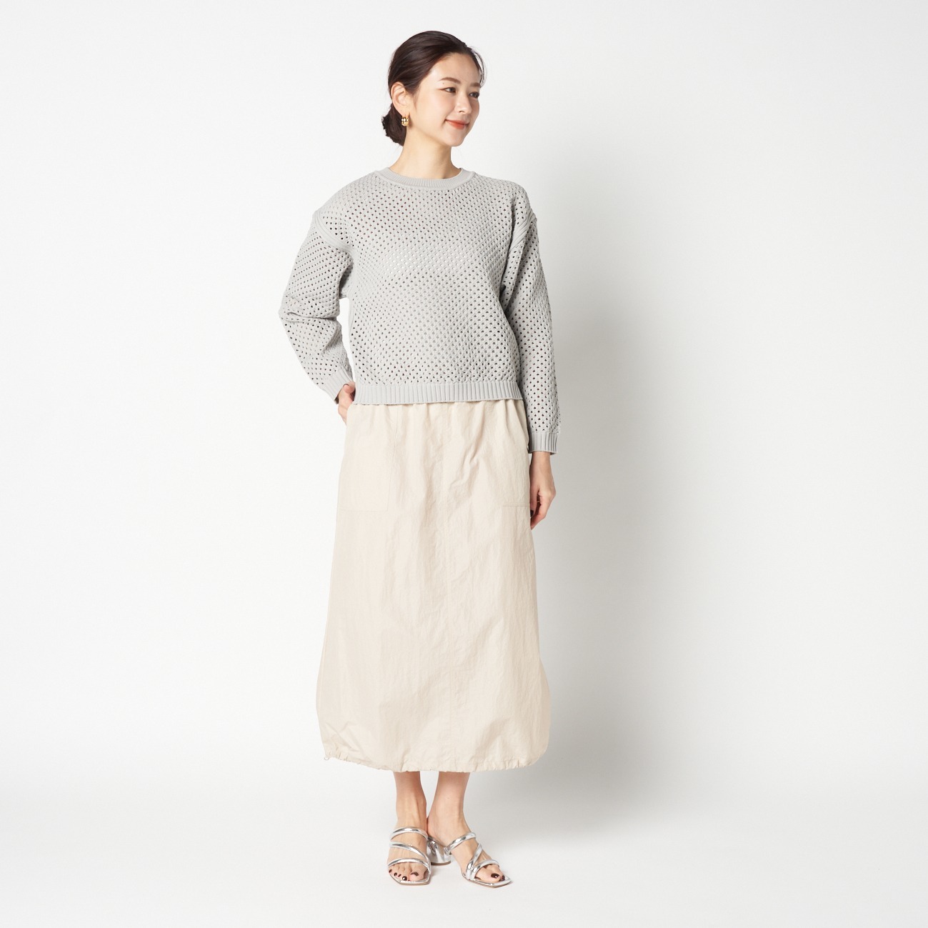 EYELET KNIT CREW NECK 詳細画像 ミディアムグレー 4