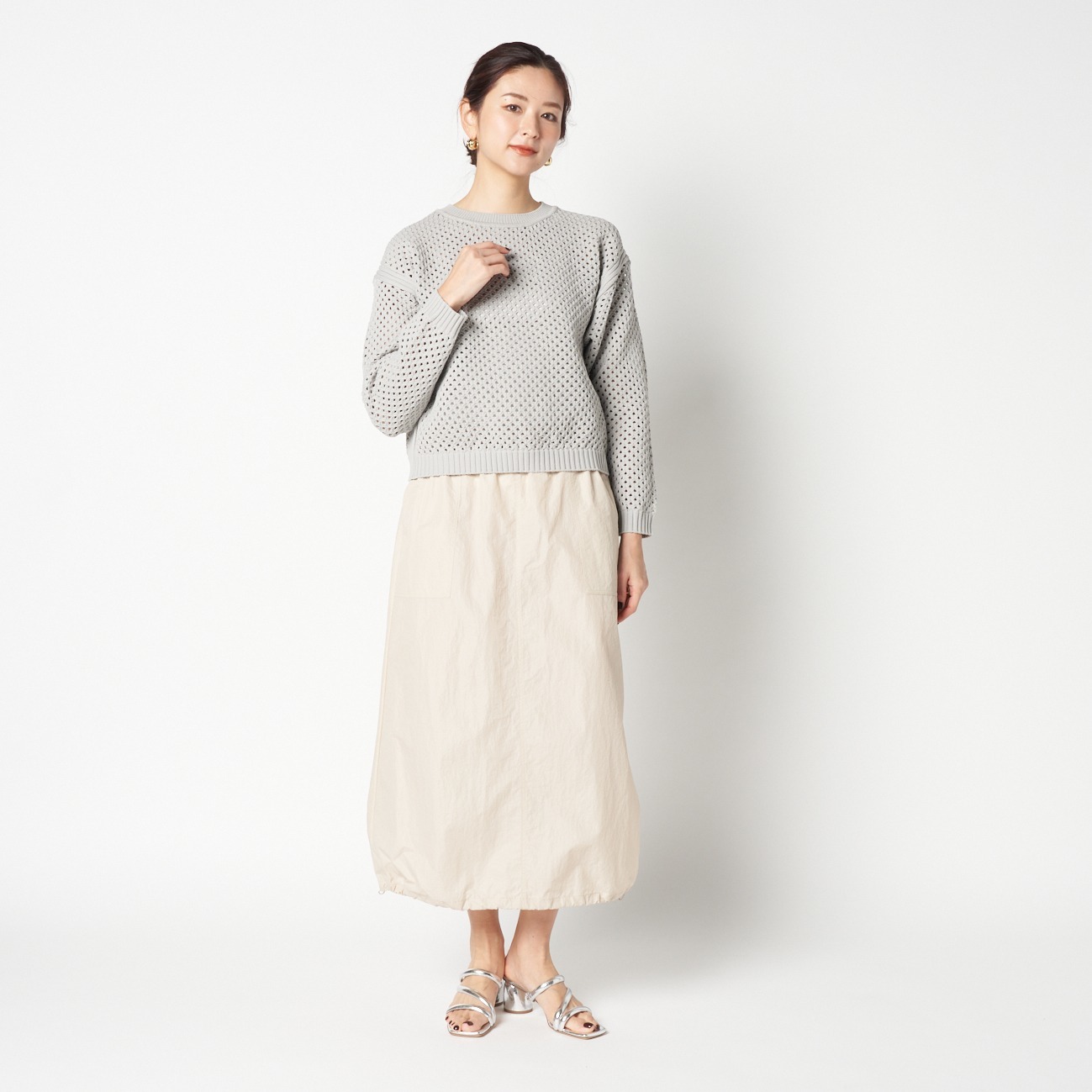 EYELET KNIT CREW NECK 詳細画像 ミディアムグレー 5