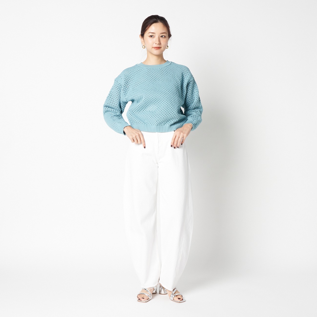 EYELET KNIT CREW NECK 詳細画像 ライトグリーン 5