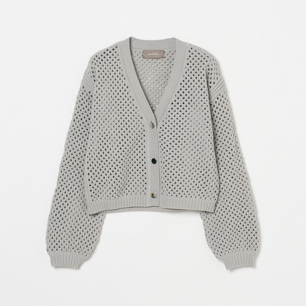 EYELET KNIT V NECK CARDIGAN