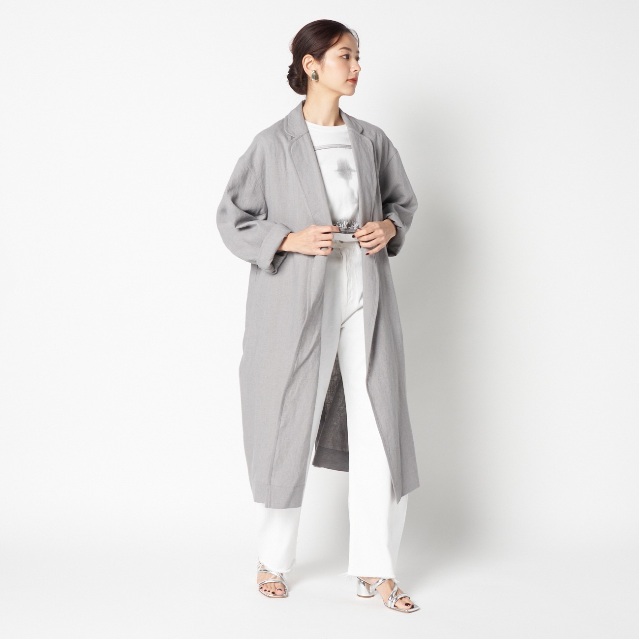 DUNGAREES LINEN LONG COAT 詳細画像 ミディアムグレー 5