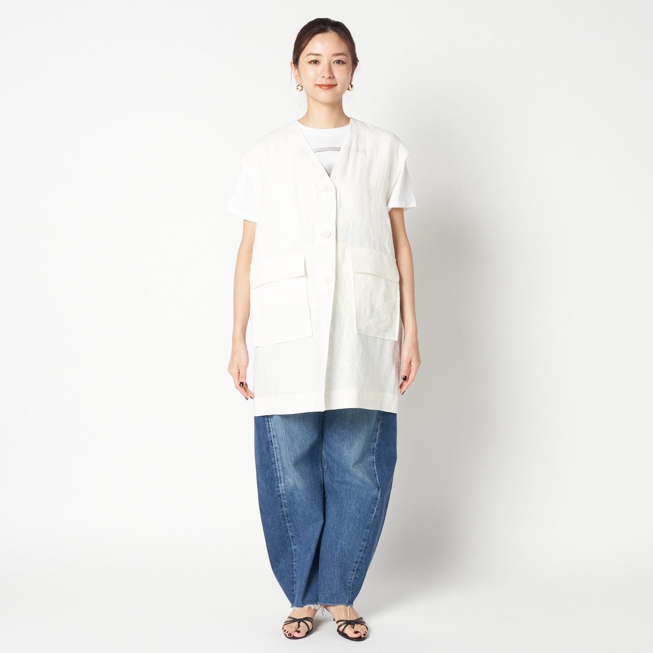 DUNGAREES LINEN LONG GILLET 詳細画像 ホワイト 6