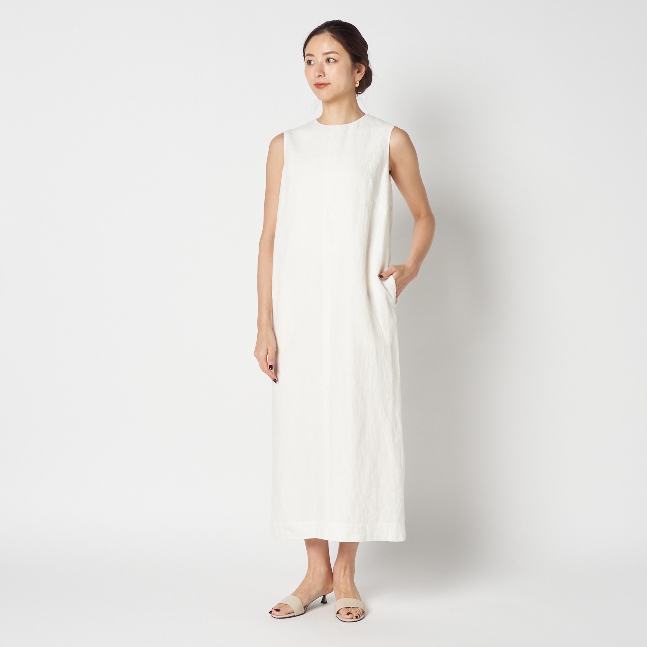 DUNGAREES LINEN LONG DRESS 詳細画像 ホワイト 4