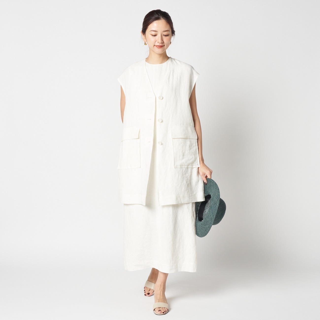 DUNGAREES LINEN LONG DRESS 詳細画像 ホワイト 6