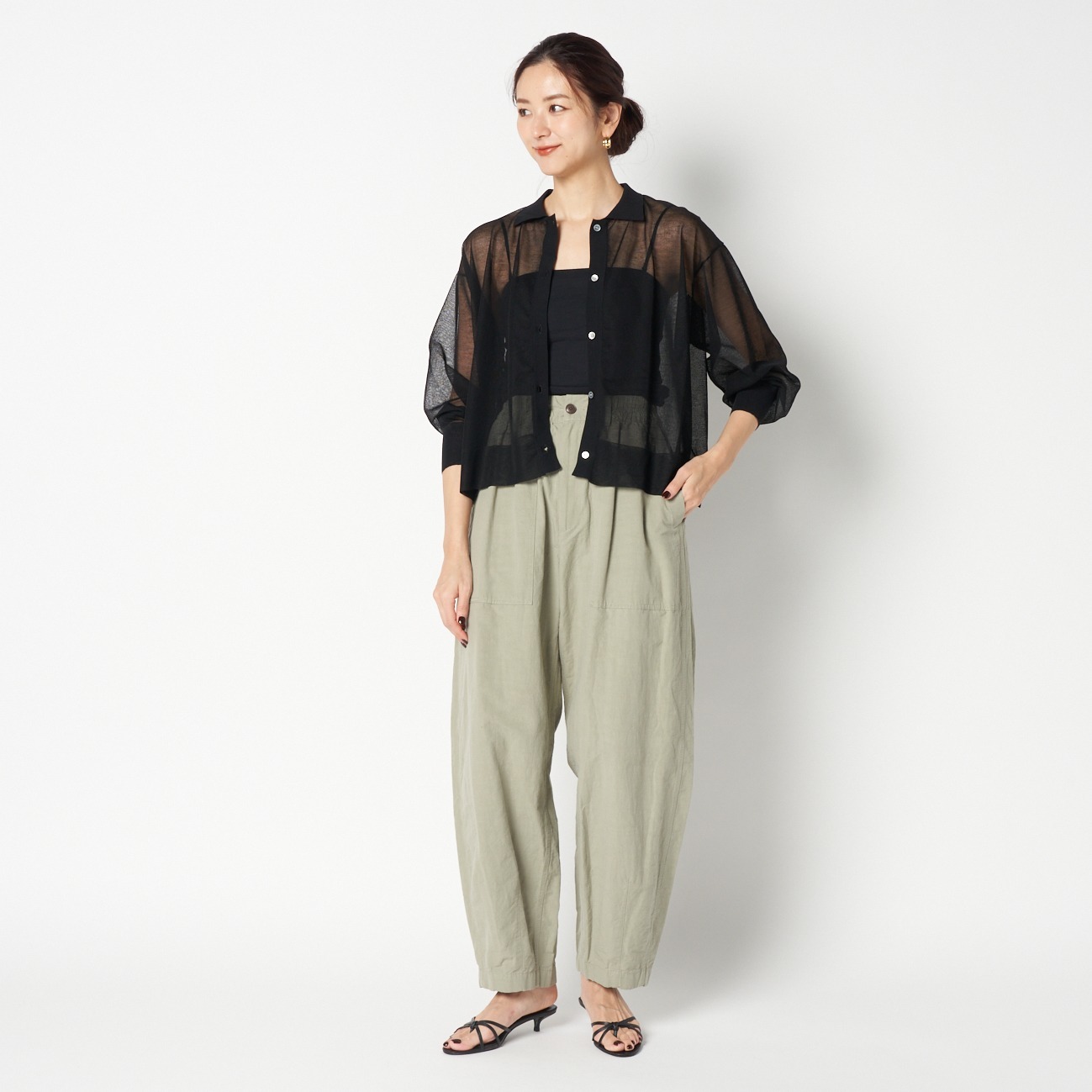 SHEER  POLO CARDIGAN 詳細画像 ブラック 9