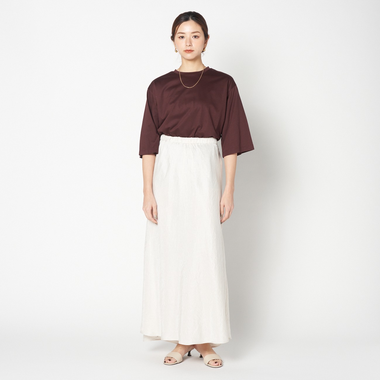 SATIN MAXI FLARE SKIRT 詳細画像 アイボリー 5