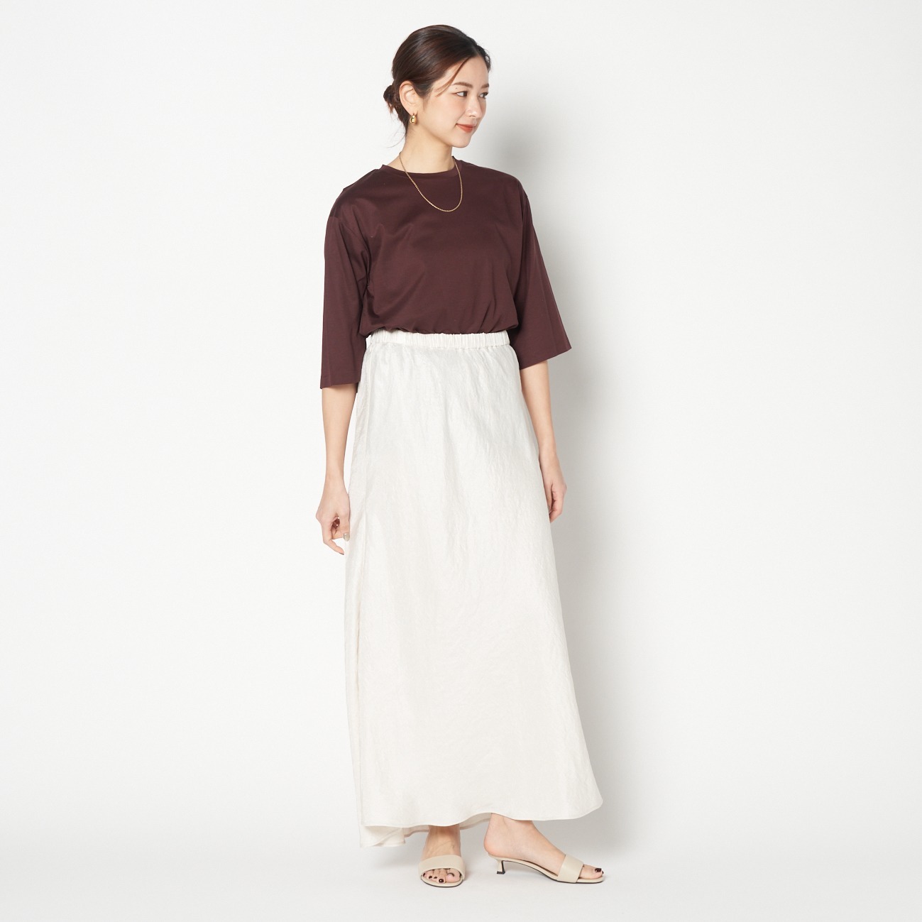 SATIN MAXI FLARE SKIRT 詳細画像 アイボリー 8