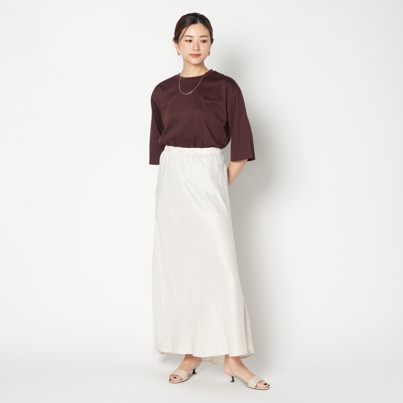 SATIN MAXI FLARE SKIRT 詳細画像 アイボリー 9