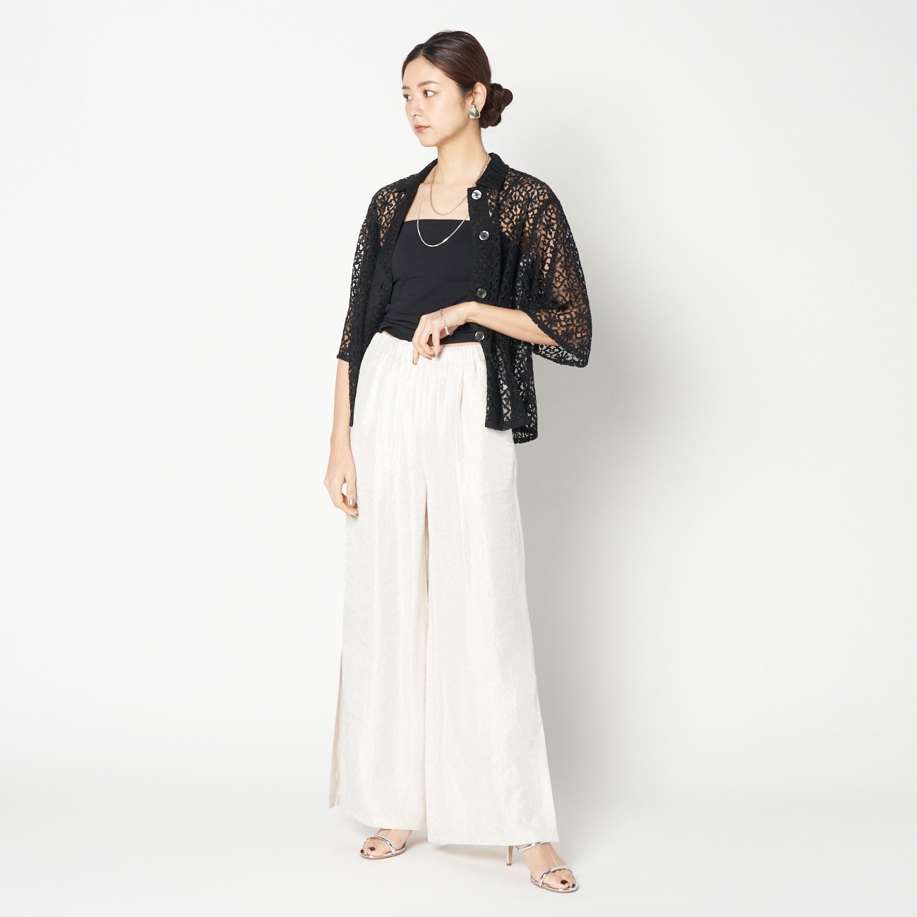 SATIN SLIT EASY PANTS 詳細画像 アイボリー 1