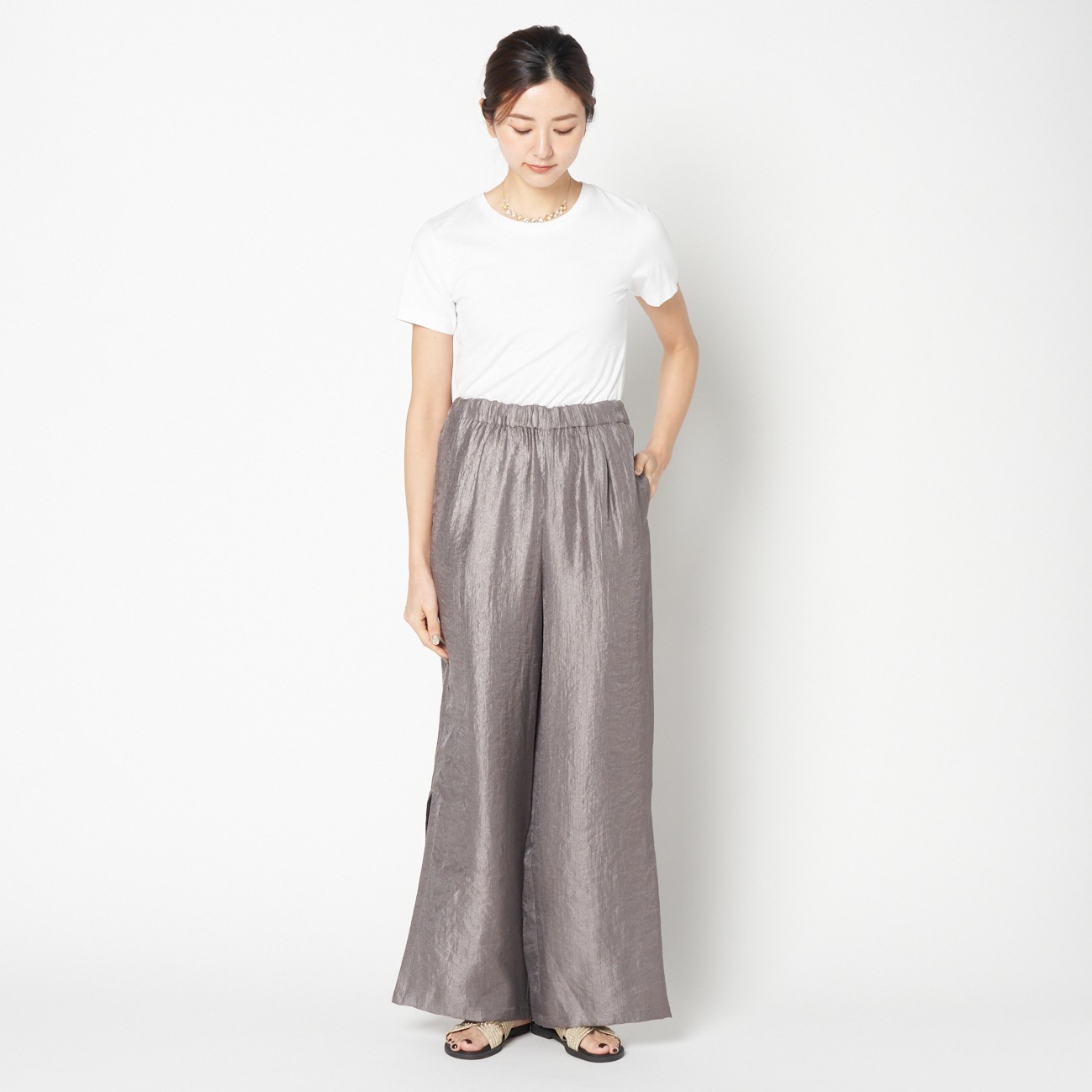 SATIN SLIT EASY PANTS 詳細画像 ダークブラウン 5