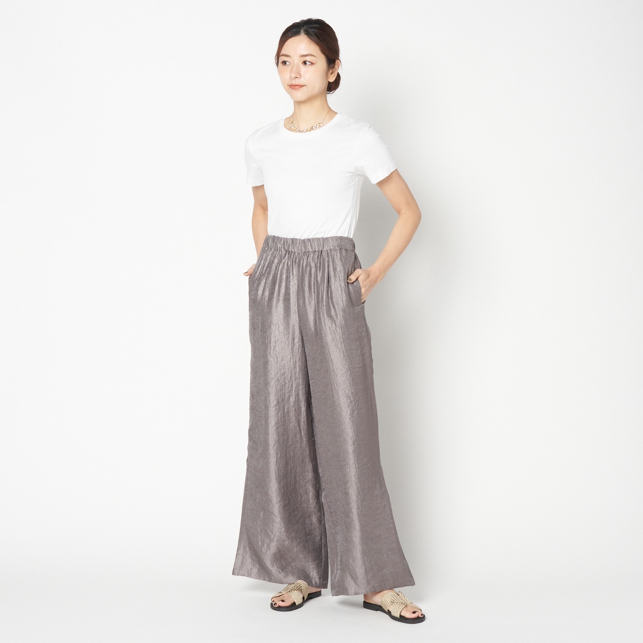 SATIN SLIT EASY PANTS 詳細画像 ダークブラウン 8