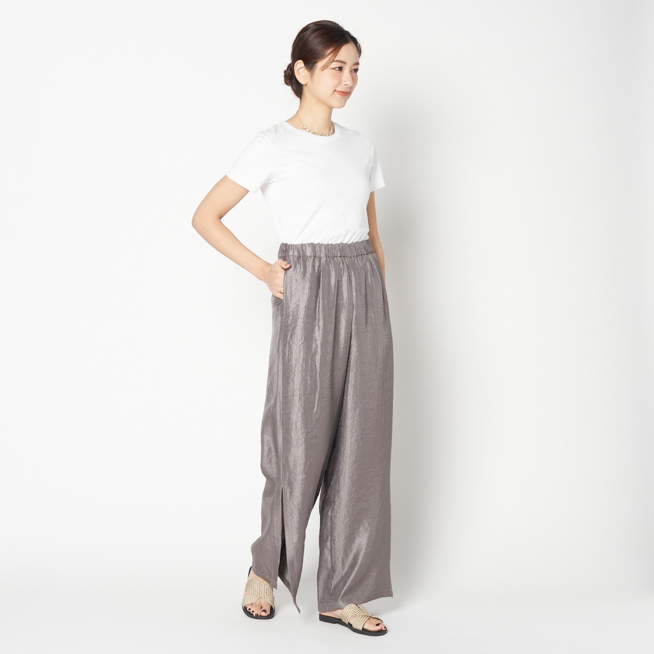 SATIN SLIT EASY PANTS 詳細画像 ダークブラウン 9