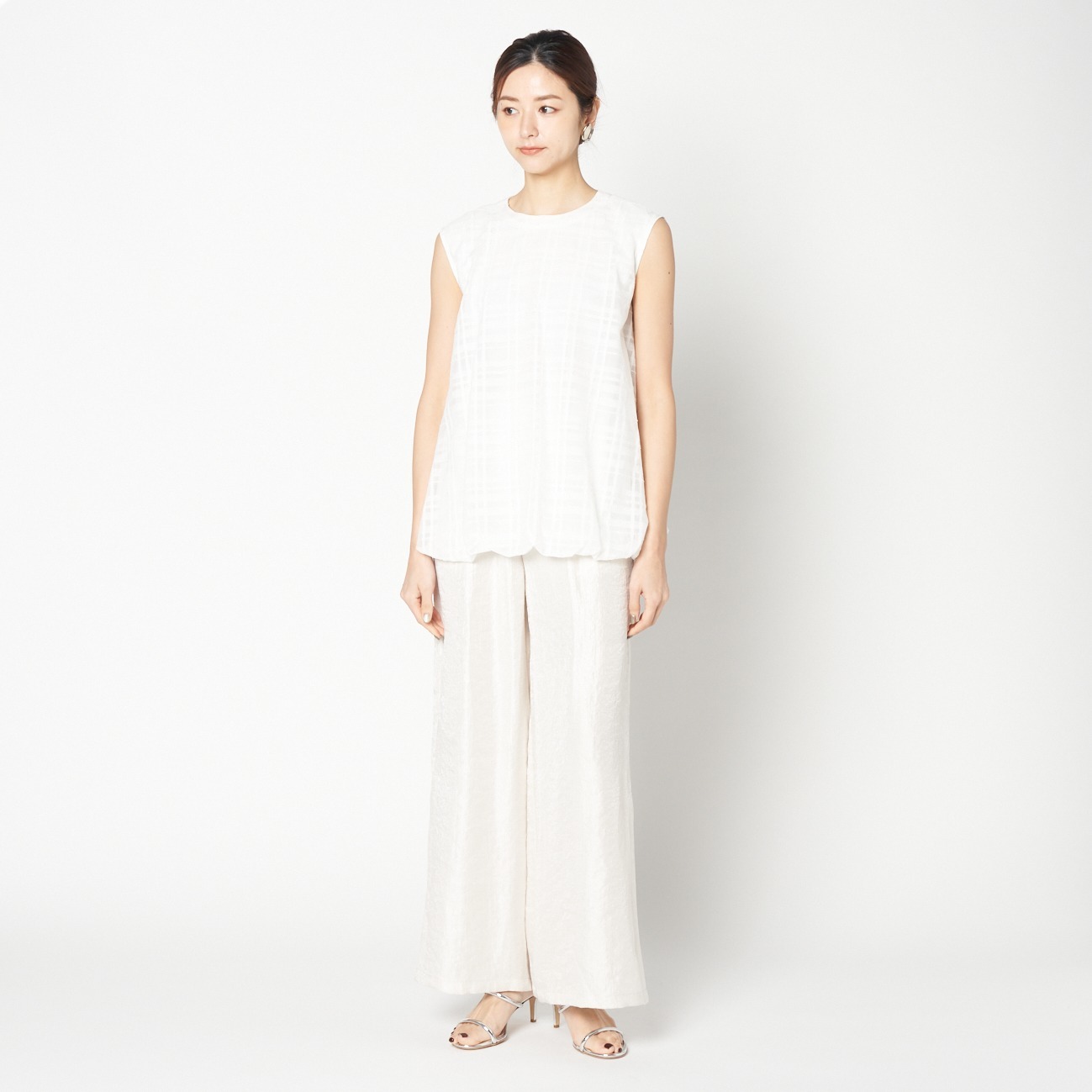 CHECK BALLOON HEM BLOUSE 詳細画像 ホワイト 1