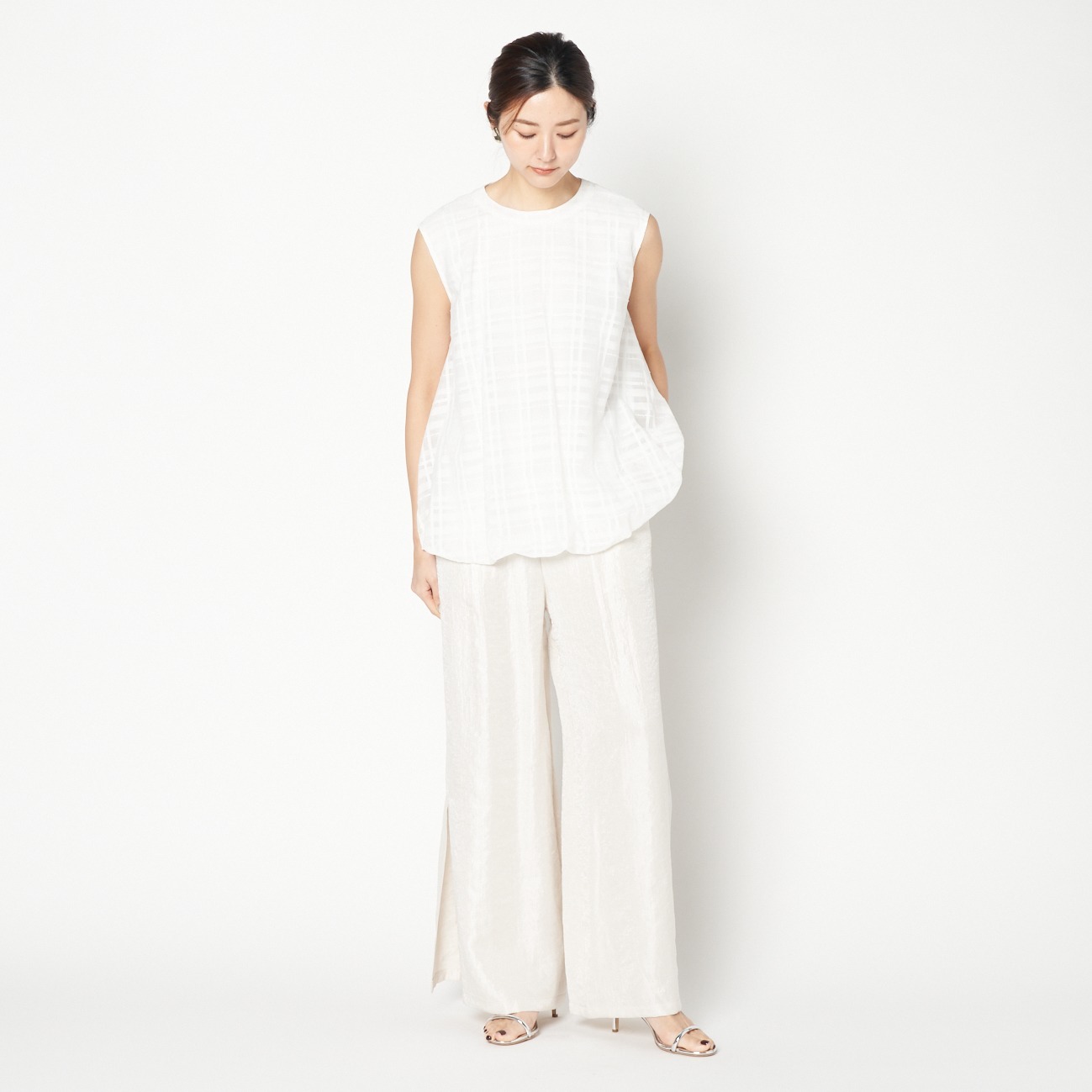 CHECK BALLOON HEM BLOUSE 詳細画像 ホワイト 5